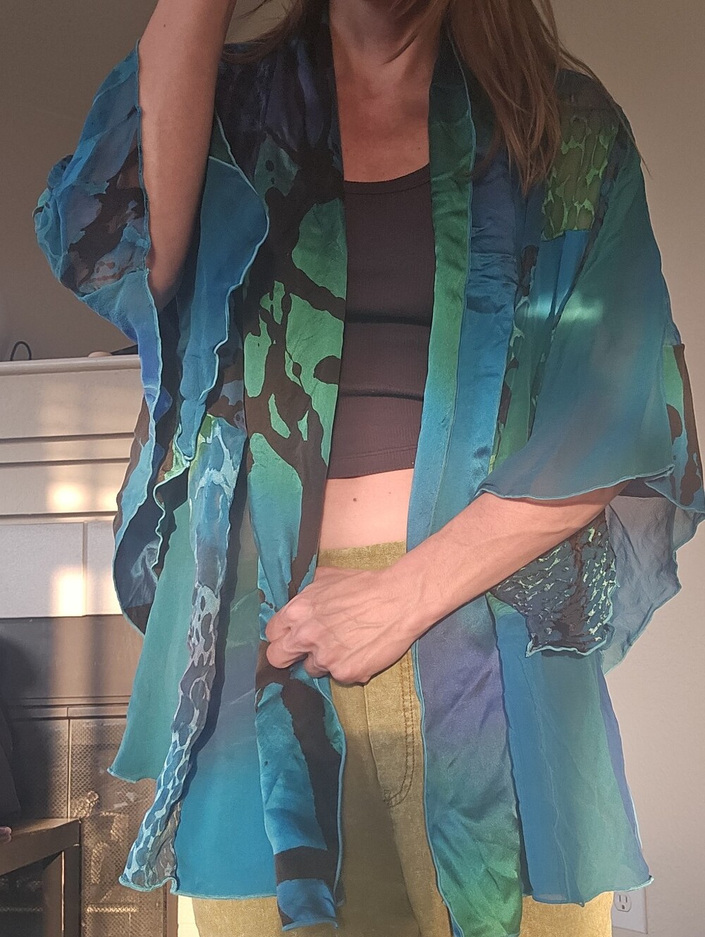 Sheer Teal & Blue Flowy Mermaid Style Cover Up Layer